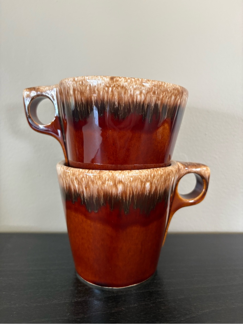 Vintage Hull Brown Drip Glaze Ceramic Coffee Mugs - Set of 2